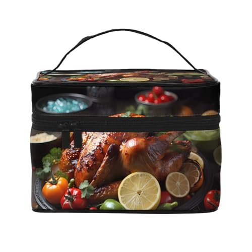 Mouxiugei Tantalizing Roast Turkey tragbare Make-up-Tasche – elegante Reise-Kosmetiktasche mit großem Fassungsvermögen, Make-up-Taschen-Set, Make-up-Tasche für Frauen, Verlockender gebratener von Mouxiugei