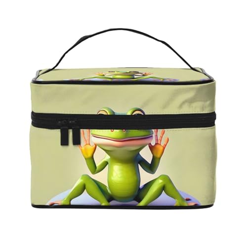 Mouxiugei The Funny Frog Doing Yoga tragbare Make-up-Tasche – elegante Reise-Kosmetiktasche mit großem Fassungsvermögen, Make-up-Taschen-Set, Make-up-Tasche für Frauen, Der lustige Frosch macht Yoga, von Mouxiugei