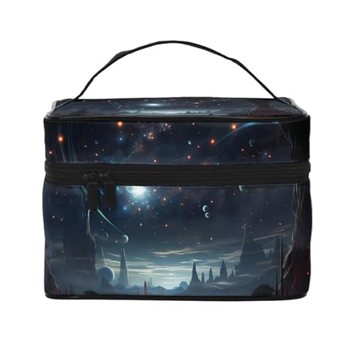 Mouxiugei The Moon, The Stars And The Planets Tragbare Make-up-Tasche – Elegante Reise-Kosmetiktasche mit großem Fassungsvermögen, Make-up-Taschen-Set, Make-up-Tasche für Frauen, Der Mond, die Sterne von Mouxiugei