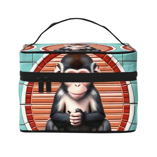 Mouxiugei The Silent Monkey tragbare Make-up-Tasche – elegante Reise-Kosmetiktasche mit großem Fassungsvermögen, Make-up-Tasche, Make-up-Tasche für Frauen, Der stille Affe, Einheitsgröße von Mouxiugei