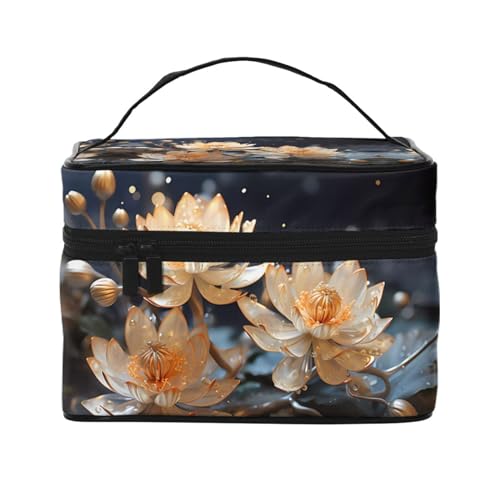 Mouxiugei Tragbare Make-up-Tasche im Bohemian-Stil, weißer Lotus-Design – elegante Reise-Kosmetiktasche mit großem Fassungsvermögen, Make-up-Tasche für Damen, Böhmischer weißer Lotus, Einheitsgröße von Mouxiugei