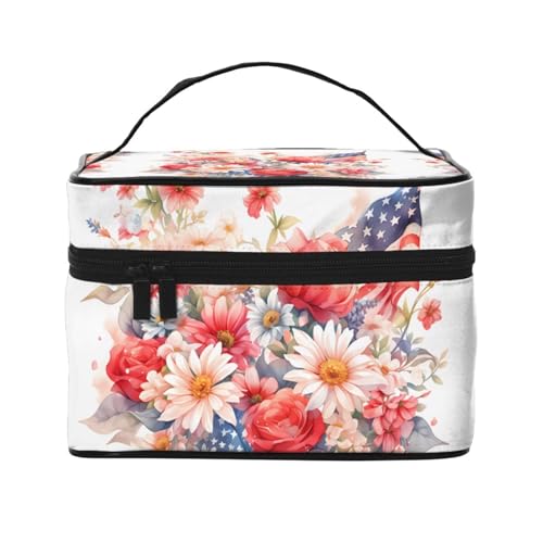 Mouxiugei Tragbare Make-up-Tasche mit Flaggen und Chrysanthemen – elegante Reise-Kosmetiktasche mit großem Fassungsvermögen, Make-up-Taschen-Set, Make-up-Tasche für Frauen, Flaggen und Chrysanthemen, von Mouxiugei