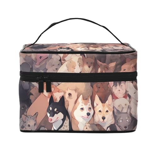 Mouxiugei Tragbare Make-up-Tasche mit Hundebildern – elegante Reise-Kosmetiktasche mit großem Fassungsvermögen, Make-up-Taschen-Set, Make-up-Tasche für Frauen, Hund Bilder, Einheitsgröße von Mouxiugei