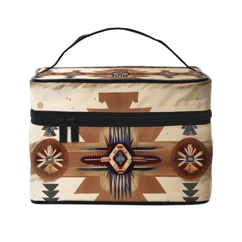 Mouxiugei Tragbare Make-up-Tasche mit Indianer-Muster, elegante Reise-Kosmetiktasche mit großem Fassungsvermögen, Make-up-Taschenset, Make-up-Tasche für Frauen, Muster der amerikanischen Ureinwohner, von Mouxiugei