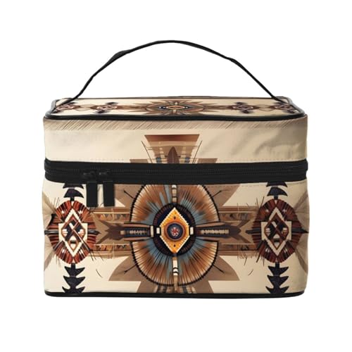 Mouxiugei Tragbare Make-up-Tasche mit Indianermalerei – elegante Reise-Kosmetiktasche mit großem Fassungsvermögen, Make-up-Taschen-Set, Make-up-Tasche für Frauen, Malerei der amerikanischen von Mouxiugei