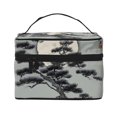 Mouxiugei Tragbare Make-up-Tasche mit Kiefer unter dem Mond – elegante Reise-Kosmetiktasche mit großem Fassungsvermögen, Make-up-Tasche für Damen, Kiefer unter dem Mond, Einheitsgröße von Mouxiugei