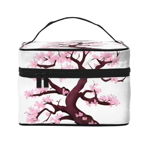 Mouxiugei Tragbare Make-up-Tasche mit Kirschblütenbaum, elegante Reise-Kosmetiktasche mit großem Fassungsvermögen, Make-up-Taschenset, Make-up-Tasche für Damen, Kirschblüten Baum, Einheitsgröße von Mouxiugei