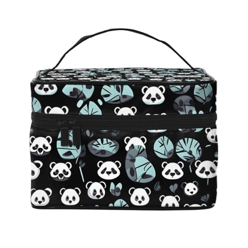 Mouxiugei Tragbare Make-up-Tasche mit Panda-Gesicht, elegante Reise-Kosmetiktasche mit großem Fassungsvermögen, Make-up-Tasche für Damen, Schwarz / Weiß, Schwarz-weißes Panda-Gesicht, Einheitsgröße von Mouxiugei