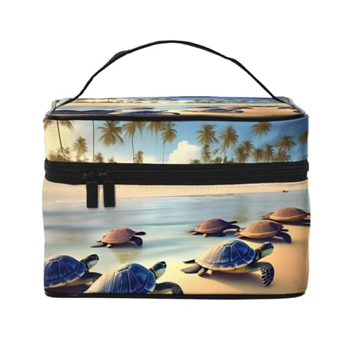 Mouxiugei Tragbare Make-up-Tasche mit Schildkröten am Strand, elegante Reise-Kosmetiktasche mit großem Fassungsvermögen, Make-up-Tasche für Damen, Schildkröten am Strand, Einheitsgröße von Mouxiugei