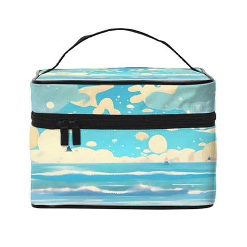 Mouxiugei Tragbare Make-up-Tasche mit Strandmotiv – elegante Reise-Kosmetiktasche mit großem Fassungsvermögen, Make-up-Taschen-Set, Make-up-Tasche für Damen, Strand Cartoon, Einheitsgröße von Mouxiugei