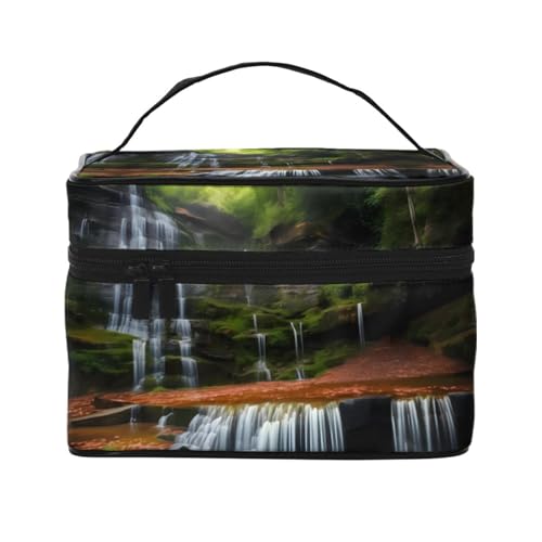 Mouxiugei Tragbare Make-up-Tasche mit Wasserfall-Ansicht – elegante Reise-Kosmetiktasche mit großem Fassungsvermögen, Make-up-Taschen-Set, Make-up-Tasche für Frauen, Blick auf den Wasserfall, von Mouxiugei