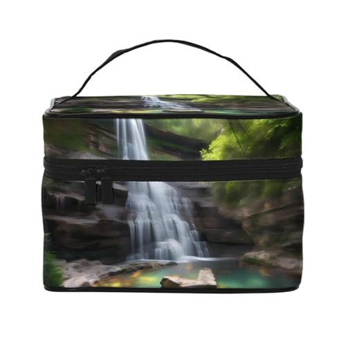 Mouxiugei Tragbare Make-up-Tasche mit Wasserfall-Ansichten – elegante Reise-Kosmetiktasche mit großem Fassungsvermögen, Make-up-Taschen-Set, Make-up-Tasche für Frauen, Blick auf den Wasserfall, von Mouxiugei