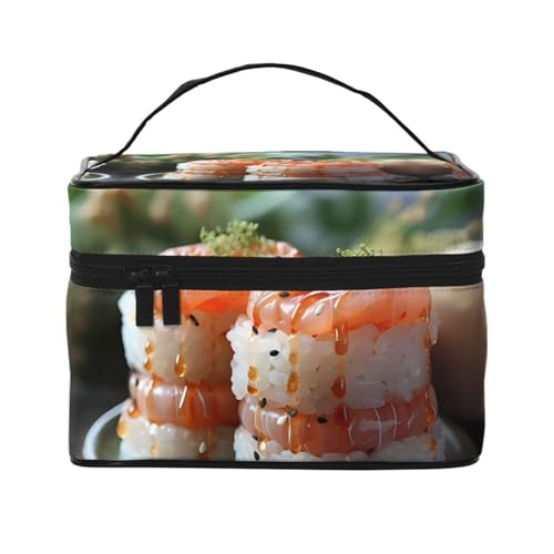 Mouxiugei Tragbare Make-up-Tasche mit frischem Lachs – elegante Reise-Kosmetiktasche mit großem Fassungsvermögen, Make-up-Taschenset, Make-up-Tasche für Frauen, Frischer Lachs Sushi, Einheitsgröße von Mouxiugei