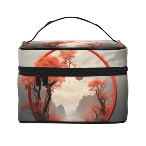 Mouxiugei Tragbare Make-up-Tasche mit roten Blättern, elegante Reise-Kosmetiktasche mit großem Fassungsvermögen, Make-up-Taschen-Set, Make-up-Tasche für Frauen, Herbst Rote Blätter, Einheitsgröße von Mouxiugei