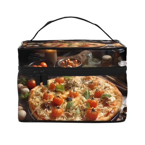 Mouxiugei Verlockende Tomaten-Pizza-tragbare Make-up-Tasche – elegante Reise-Kosmetiktasche mit großem Fassungsvermögen, Make-up-Taschen-Set, Make-up-Tasche für Frauen, Verlockende Tomatenpizza, von Mouxiugei