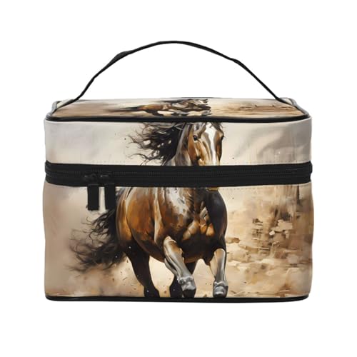 Mouxiugei Western Horse tragbare Make-up-Tasche – elegante Reise-Kosmetiktasche mit großem Fassungsvermögen, Make-up-Taschen-Set, Make-up-Tasche für Frauen, Westernpferd, Einheitsgröße von Mouxiugei