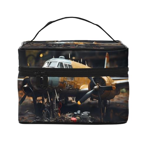 Tragbare Make-up-Tasche im Vintage-Flugzeug-Stil, elegante Reise-Kosmetiktasche mit großem Fassungsvermögen, Make-up-Taschen-Set, Make-up-Tasche für Frauen, Vintage Flugzeug-Maschinen, Einheitsgröße von Mouxiugei