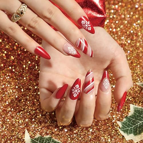 MouyouGlow Press on Nails Mittel,Almond Rot French Zuckerstange Weihnachten Schneeflocke Christmas Neujahr Fake Nails Kunstnägel mit Nagelkleber,Red Silvester New Year Künstliche Fingernägel MouyouGlow Press on Nails Mittel,Almond Rot French Zuckerstange Weihnachten Schneeflocke Christmas Neujahr Fake Nails Kunstnägel mit Nagelkleber,Red Silvester New Year Künstliche Fingernägel von MouyouGlow