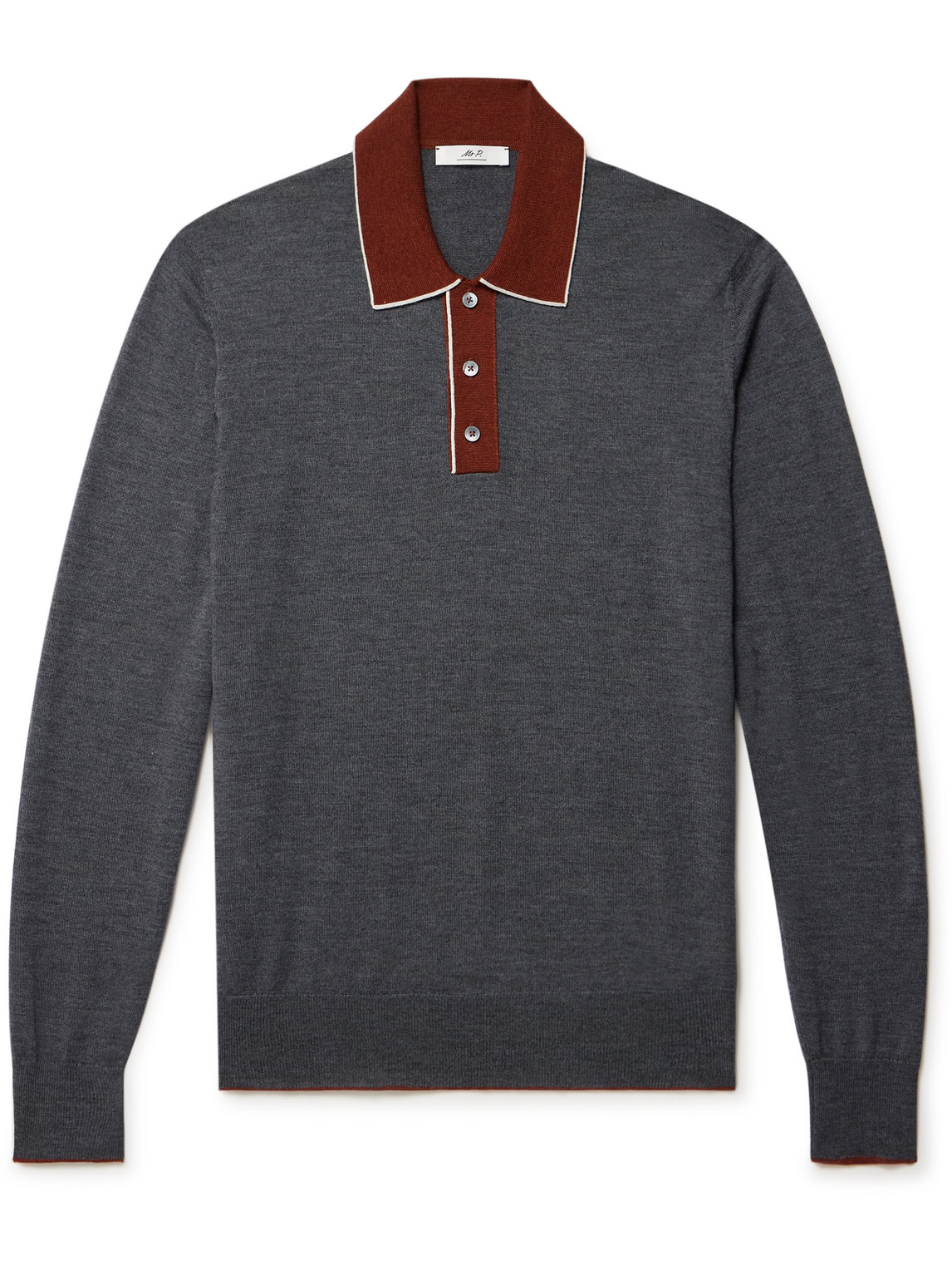 Mr P. - Colour-Block Merino Wool Polo Shirt - Men - Gray - XS von Mr P.