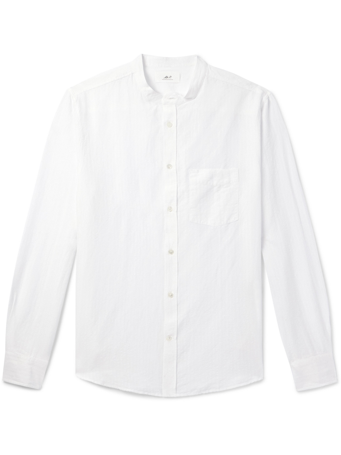 Mr P. - Grandad-Collar Organic Cotton and Linen-Blend Seersucker Shirt - Men - White - XXL von Mr P.