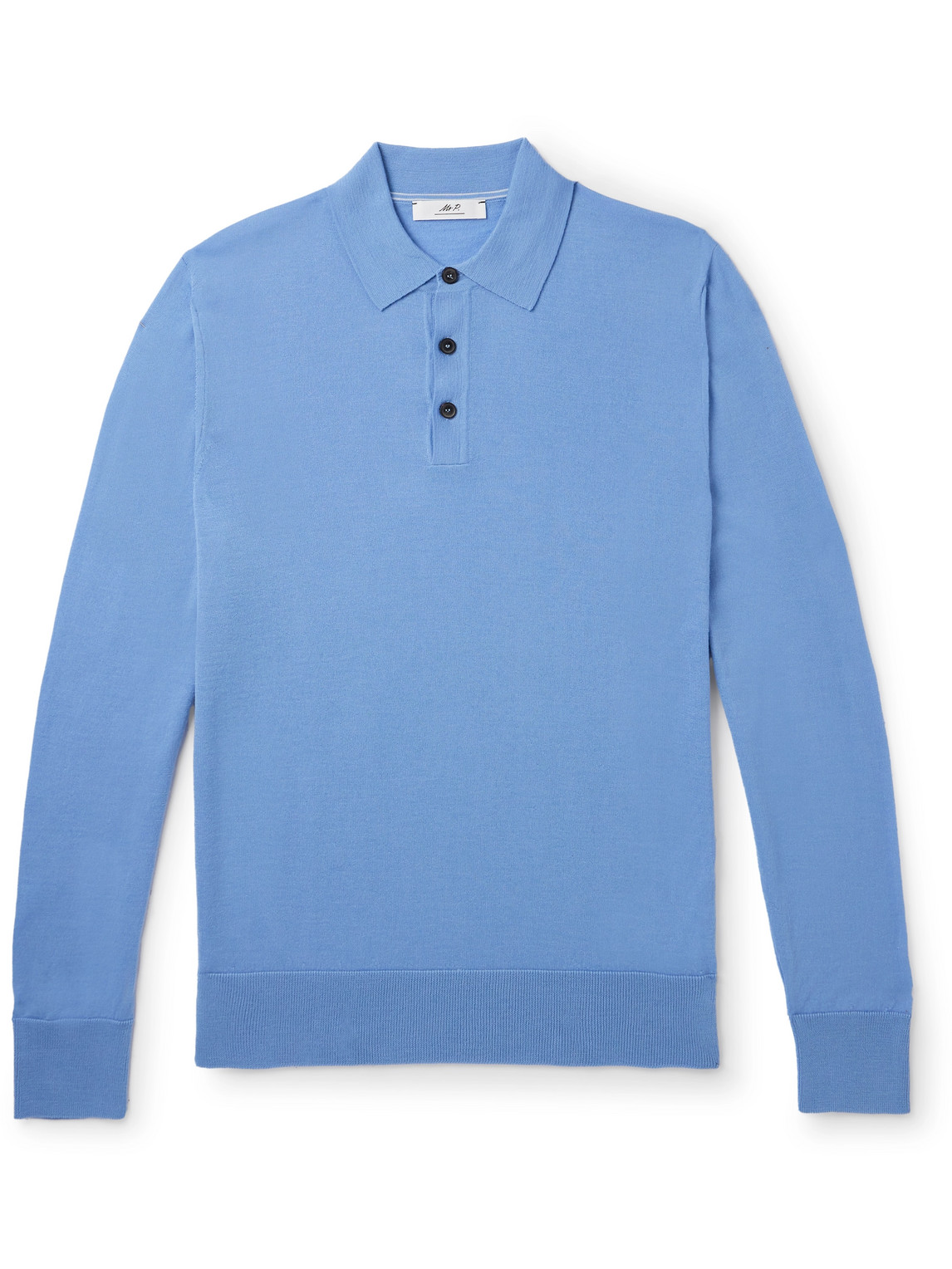 Mr P. - Merino Wool Polo Shirt - Men - Blue - M von Mr P.