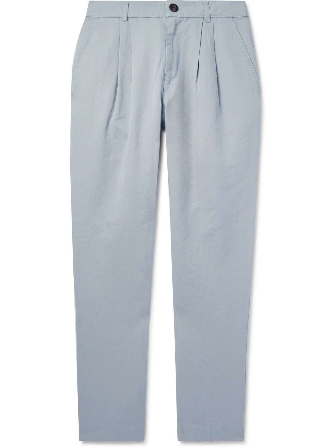 Mr P. - Steve Straight-Leg Pleated Organic Cotton and Linen-Blend Twill Trousers - Men - Blue - 32 von Mr P.