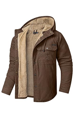 Mr.Stream Herren Winterjacke Kapuze Fleecejacke Arbeitsjacke Wärme Gefütterte Hoodie Jacken Hooded Parka mit Taschen Hoody Jacke 3255 Brown M von Mr.Stream