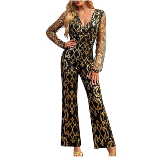 Mart Damen Sexy Sparkly Jumpsuits Dressy Slim Fit Jumpsuit Damen Charlie Plunging Jumpsuit Silber Hot Metallic Playsuit Hollow Lace Langarm Abendkleid Party Prom Festival Outfit Gold Sale, Gold #03, M Mart Damen Sexy Sparkly Jumpsuits Dressy Slim Fit Jumpsuit Damen Charlie Plunging Jumpsuit Silber Hot Metallic Playsuit Hollow Lace Langarm Abendkleid Party Prom Festival Outfit Gold Sale, Gold #03, M von Mrat