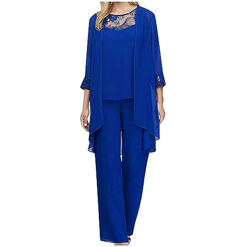Mrat 3-teiliges Outfit für Damen, lässig, Übergröße, Chiffon-Hosenanzüge, elegante Hose für die Mutter der Braut, einfarbig, Cardigan, ärmellos, Spitze, Weste, Oberteil, Hose, Set, Mrat 3-teiliges Outfit für Damen, lässig, Übergröße, Chiffon-Hosenanzüge, elegante Hose für die Mutter der Braut, einfarbig, Cardigan, ärmellos, Spitze, Weste, Oberteil, Hose, Set, von Mrat