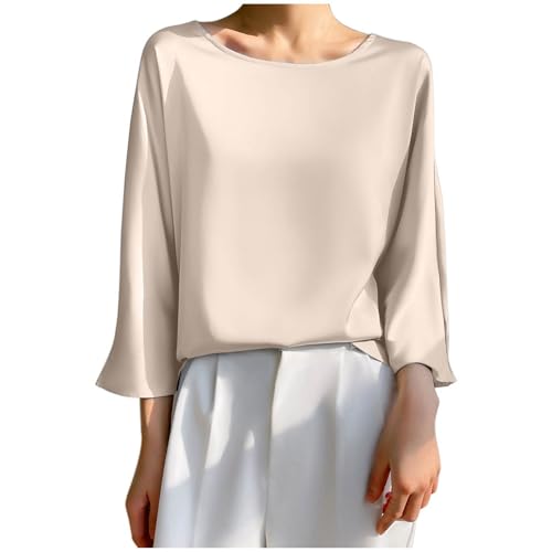 Mrat Tops für Damen, einfarbig, 3/4-Ärmel, vielseitig, Tunika, Tops, Damen, elegante Seiden-Satin-Bluse, Sommer, lässig, lockere Passform, Basic-Bluse, T-Shirt, Tops, bequem, weicher Pullover, Mrat Tops für Damen, einfarbig, 3/4-Ärmel, vielseitig, Tunika, Tops, Damen, elegante Seiden-Satin-Bluse, Sommer, lässig, lockere Passform, Basic-Bluse, T-Shirt, Tops, bequem, weicher Pullover, von Mrat