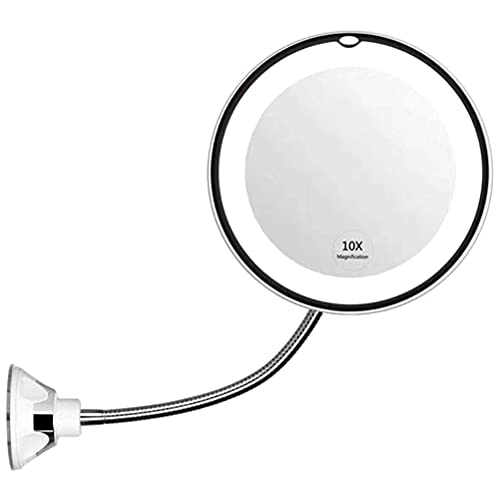 Schminkspiegel mit LED-Licht und Saugnapf, 360 Grad Flexibler Schwanenhals, 10-facher Vergrößerungsspiegel, Reise- und Heim-Badezimmer-Kosmetikspiegel (Weiß) von Mrisata