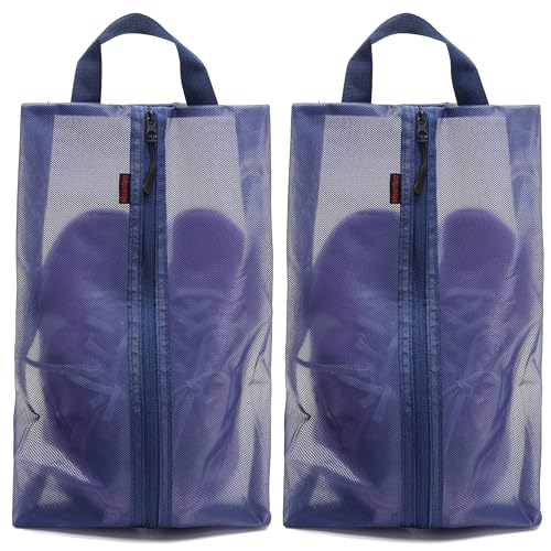 Msentuo Schuhbeutel für Reisen, Damen und Herren, wasserdichte Schuhtasche mit Reißverschluss und Griff, staubdichte Schuhaufbewahrungstasche, Plus-Marineblau, 2 Stück von Msentuo