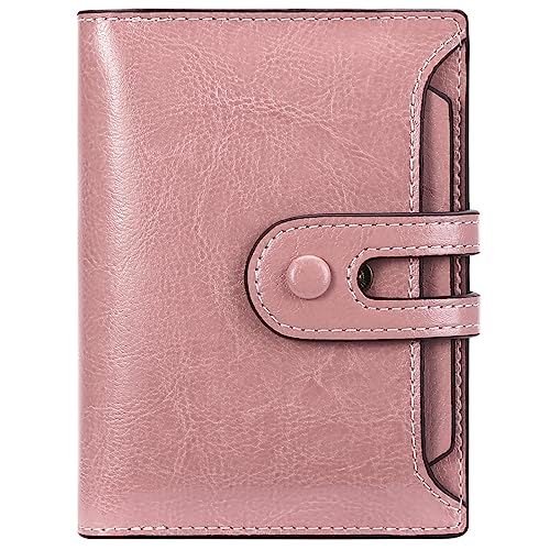 MsiDtsoy Damen Geldbörse Slim Klein Vintage Leder Geldbörsen Frauen Kreditkartenhalter RFID Brieftasche Leder Einfache Portmonee mit Mehreren Kartenfächern Fächern Geschenke für Damen,Pink von MsiDtsoy