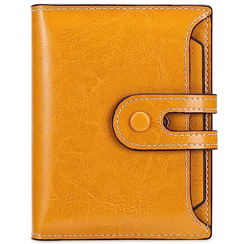 MsiDtsoy Damen Geldbörse Slim Klein Vintage Leder Geldbörsen Frauen Kreditkartenhalter RFID Brieftasche Leder Einfache Portmonee mit Mehreren Kartenfächern Fächern Geschenke für Damen,Yellow von MsiDtsoy