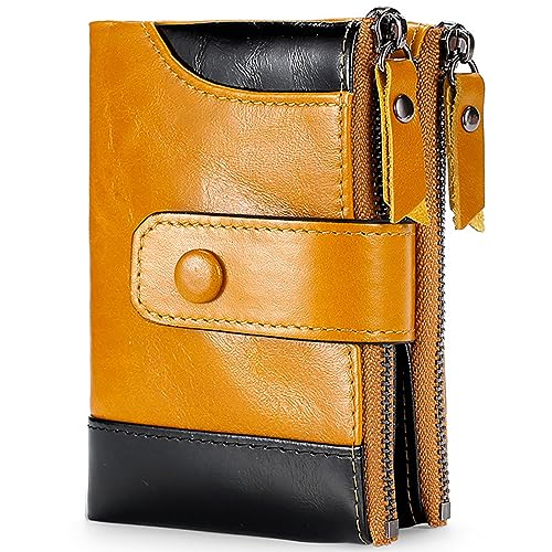 Herren Geldbörse RFID Schutz,Doppelte Falte Geldbeutel mit Münzfach Reißverschluss Portemonnaie,Vintage Brieftasche,Hochformat Portemonnaie,Men Wallet,7 Kartenfächer,Geschenk für Vatertag,Brown von MsiDtsoy