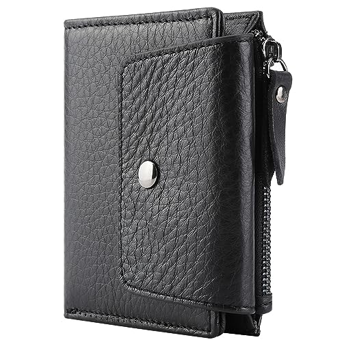 Herren Geldbörse RFID Schutz - Echtleder Geldbeutel,Doppelte Falte Brieftasche - Reißverschluss Geldbörse - Großer Herren Portmonaise Viele Fächer Vintage Braun - Wallet Portmonee Männer,Black von MsiDtsoy