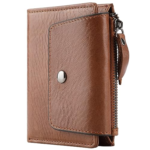 Herren Geldbörse RFID Schutz - Echtleder Geldbeutel,Doppelte Falte Brieftasche - Reißverschluss Geldbörse - Großer Herren Portmonaise Viele Fächer Vintage Braun - Wallet Portmonee Männer,Brown von MsiDtsoy