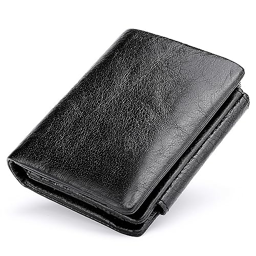 MsiDtsoy Leder Geldbörse Herren mit RFID Schutz,Portemonnaie Groß mit Münzfach, Doppelte Falte Portemonnaie,Reißverschluss Geldbeutel,Vintage Geldbörse, Men Wallet,Herren Echtleder Brieftasche,Black von MsiDtsoy