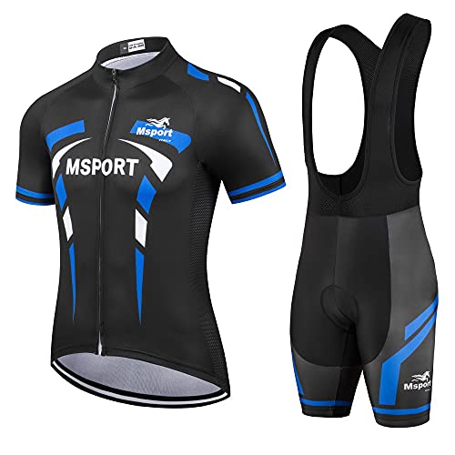 Fahrradbekleidung Komplettset Fahrradtrikot + Latzhose, Schwarz L von Msport