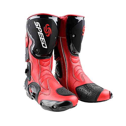 Msport Professionelle Motorradstiefel für Rennstrecken, Motocross-Stiefel Rutschfest, atmungsaktiv, wasserdicht - Rot 42 EU von Msport