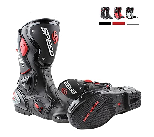 Msport Professionelle Motorradstiefel für Rennstrecken, Motocross-Stiefel Rutschfest, atmungsaktiv, wasserdicht - Schwarz 41 EU von Msport