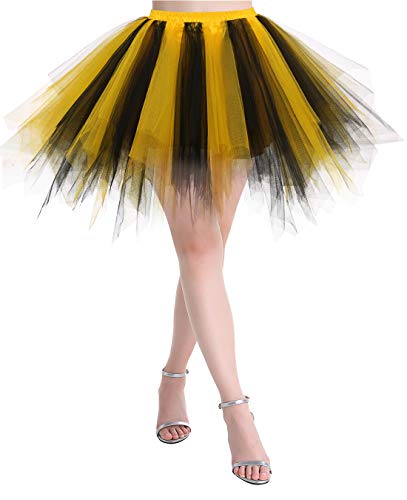 MuaDress Tüllrock Petticoat Kurz Tutu Minirock Retro Unterrock Ballet Tanzkleid Schwarz Gelb XL von MuaDress