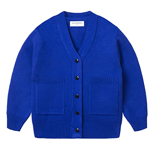 Mud Kingdom Kleine Jungen Strick Cardigan Pullover Basic Langarm V-Ausschnitt Klassisch Warm Solid Blue 7-8 Jahre von Mud Kingdom