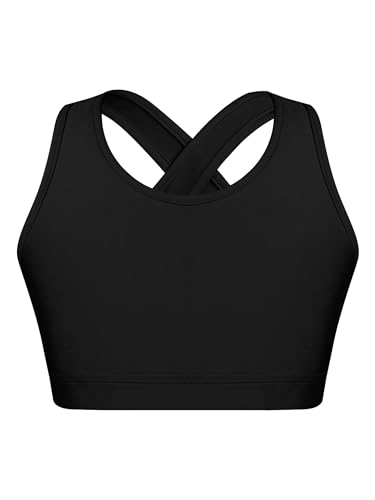 Mufeng Kinder Mädchen Sport Crop Top Kurz Ärmellos Basic T-Shirt Tank Top Sport BH Unterhemd Tanzshirt Ballett Workout Radfahren Ea Schwarz B 152 von Mufeng