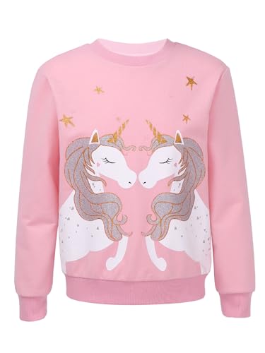 Mufeng Kinder Mädchen Sweatshirt Langarm Einhörner Druck Pullover Top Basic Oberteil Langarmshirt Jumper Tops Training Freizeit A Rosa 98-104 von Mufeng