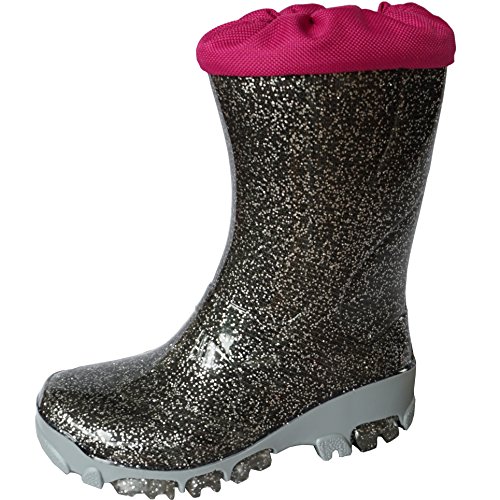 Kinder Jungen Gummistiefel Mädchen Regenstiefel Regenschuhe (29/30, Glitzer-Schwarz) von Muflon