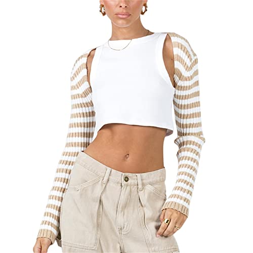 Damen Langarm Open Front Crop Cardigan Häkeln Strick Bolero Achselzucken Drop Schultermännat Middigelland Deckhöfe Oberbekleidung (A, Small) von Mugoebu