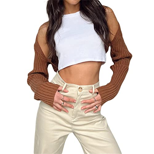 Mugoebu Damen Langarm Open Front Crop Cardigan Häkeln Strick Bolero Achselzucken Drop Schultermännat Middigelland Deckhöfe Oberbekleidung (C, Small) von Mugoebu