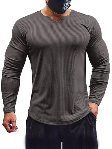 Muhshoiy Herren Long Sleeve Sporttop, Langarm & Kurzarm T-Shirt,Langarmshirt Henley Shirt,Unterhemd Slim Fit Basic Tops V-Ausschnitt Grau 2XL Muhshoiy Herren Long Sleeve Sporttop, Langarm & Kurzarm T-Shirt,Langarmshirt Henley Shirt,Unterhemd Slim Fit Basic Tops V-Ausschnitt Grau 2XL von Muhshoiy