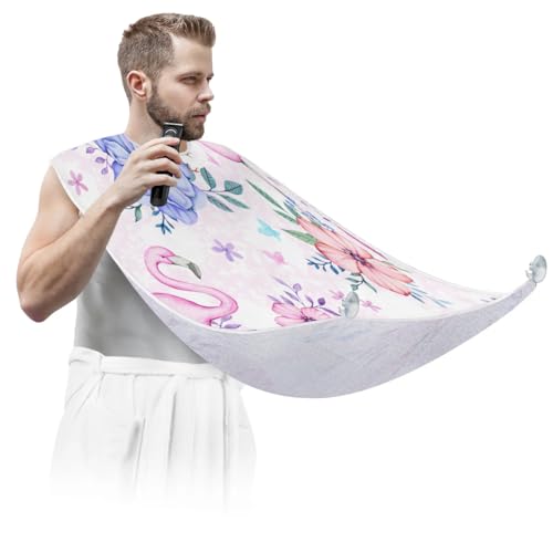 Flamingo Floral Flower Bart Lätzchen Schürze Bart Lätzchen Haarfänger für Männer Rasieren und Trimmen Antihaft Wasserdicht Bartumhang Pflegetuch mit 2 Saugnäpfen, Geschenke für Männer von Mularoka